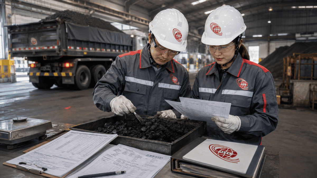 Nhân viên QA QC kiểm tra mẫu than Indonesia và chứng từ giao nhận