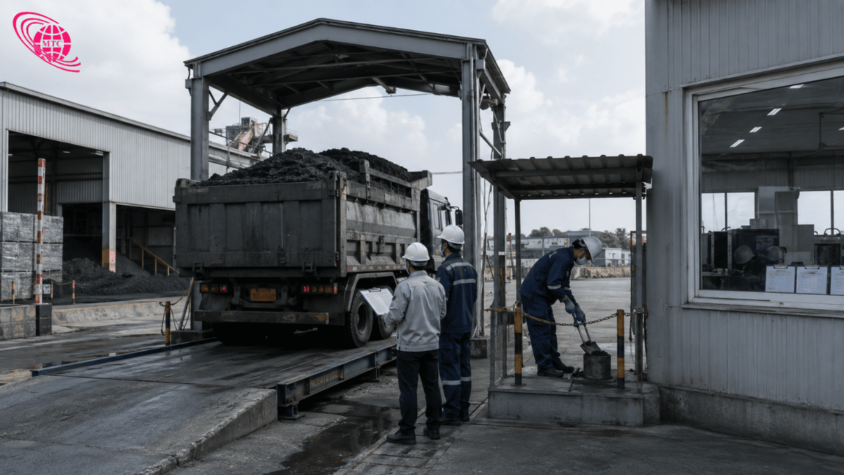 Xe chở than tại khu vực cân và tiếp nhận hàng của nhà máy