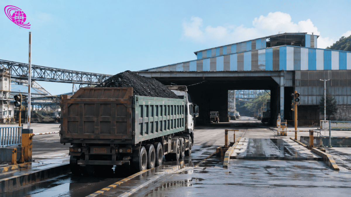 Xe giao than đá đến khu vực tiếp nhận của nhà máy