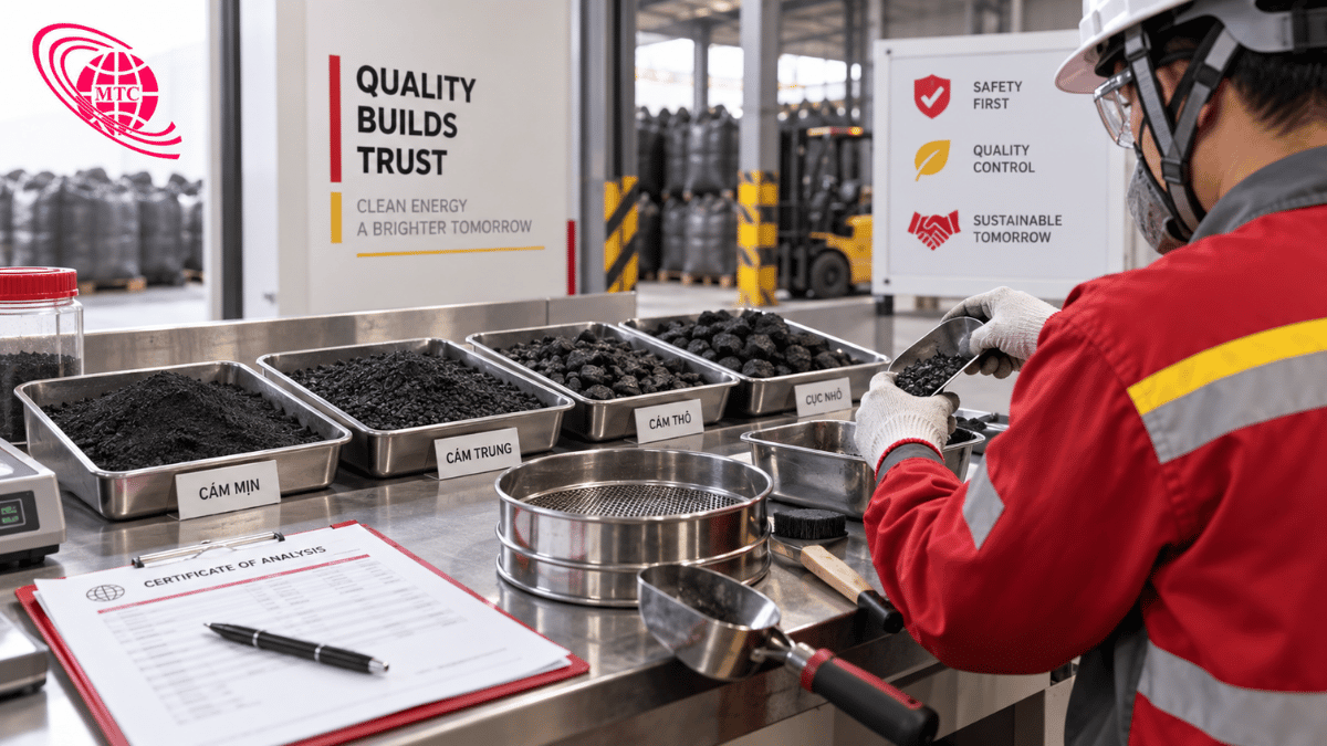 QA QC kiểm tra mẫu than cám và hồ sơ COA trước khi chạy thử