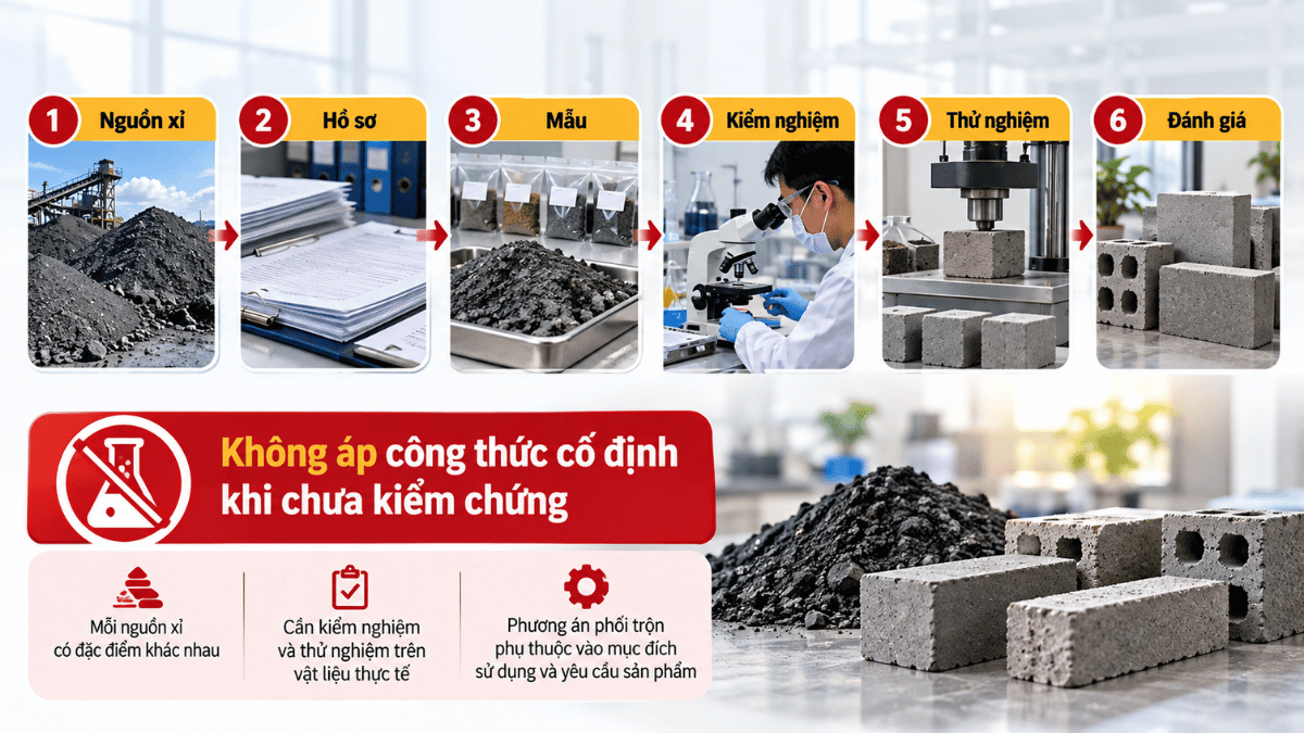 Quy trình đánh giá xỉ than từ nguồn vật liệu đến mẫu thử