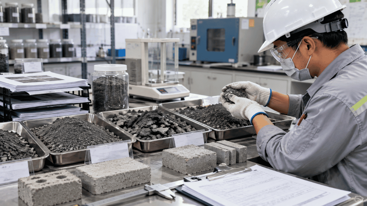 Kiểm tra mẫu xỉ than trước khi nghiên cứu phối trộn gạch không nung