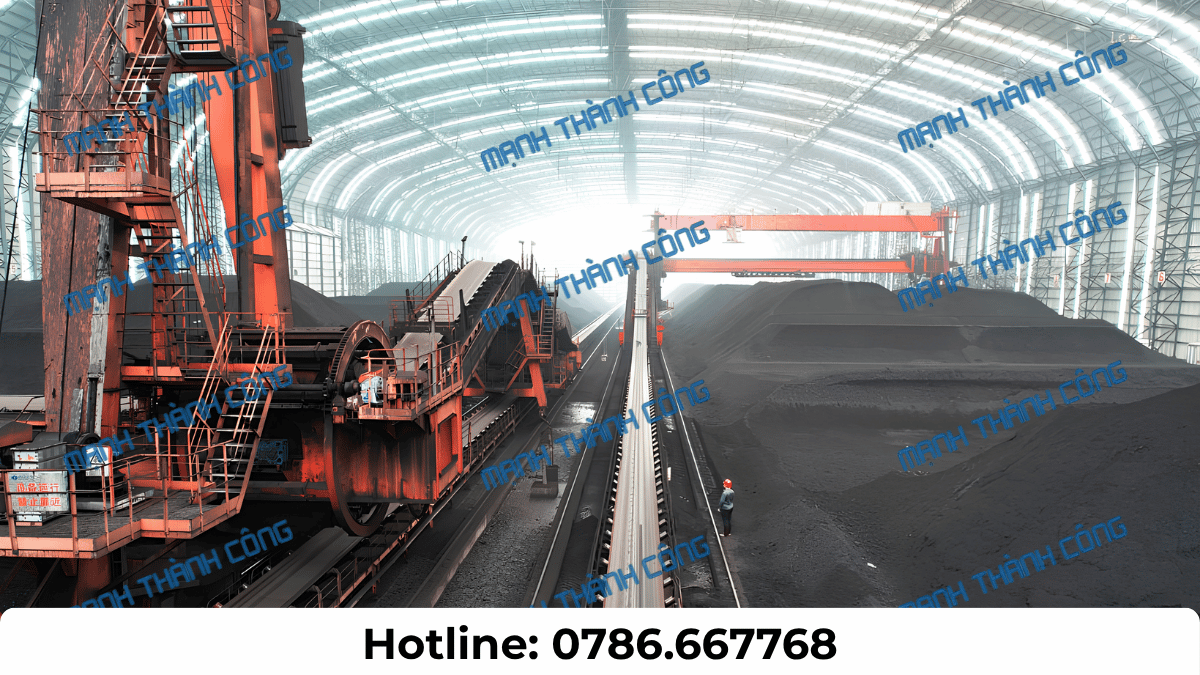 Hệ thống lò hơi công nghiệp và băng tải cấp nhiên liệu than tại nhà máy